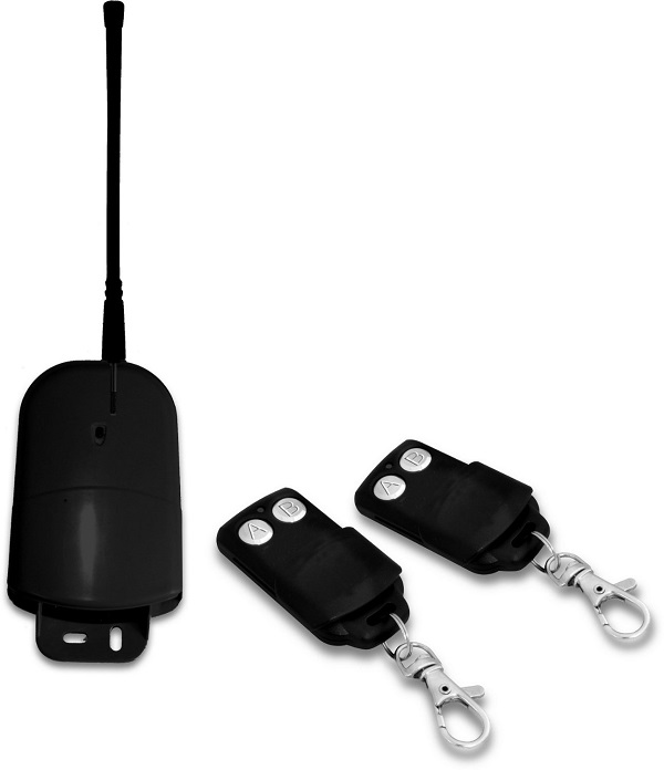 Kit Ricevente Radio 2 Canali Codice Fisso 433,92 + 2 Telecomandi Da Esterno